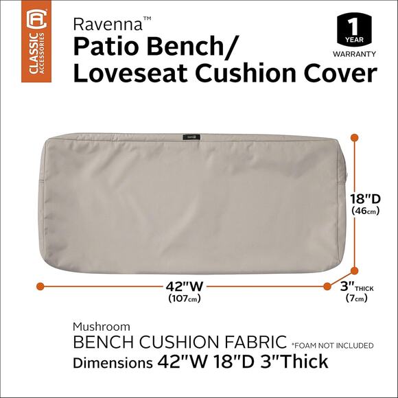 NWT Classic Accessories Ravenna Patio Bench/Settee Cushion Slip Cover,Mushroom - Picture 2 of 12